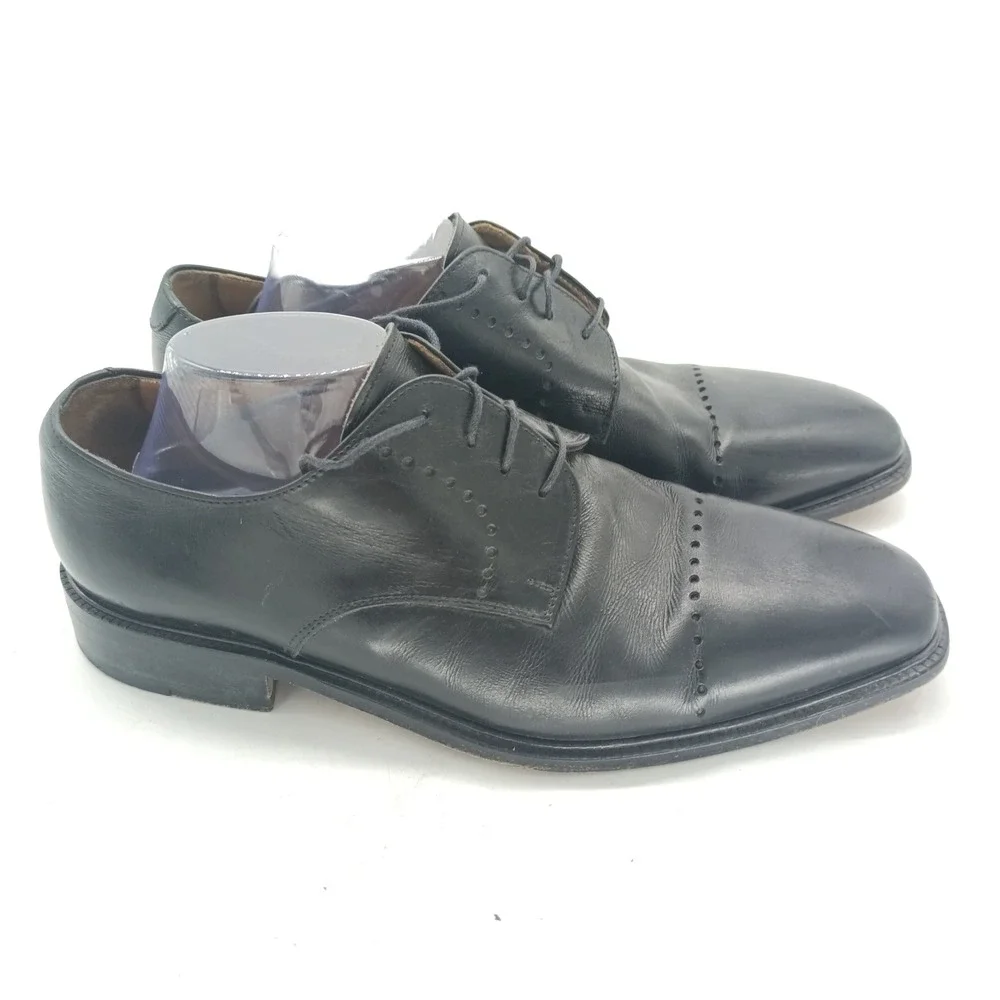 Pronto Uomo Firenze Mens Black Leather Cap Toe Derby Shoes Made Italy Size 11 s3